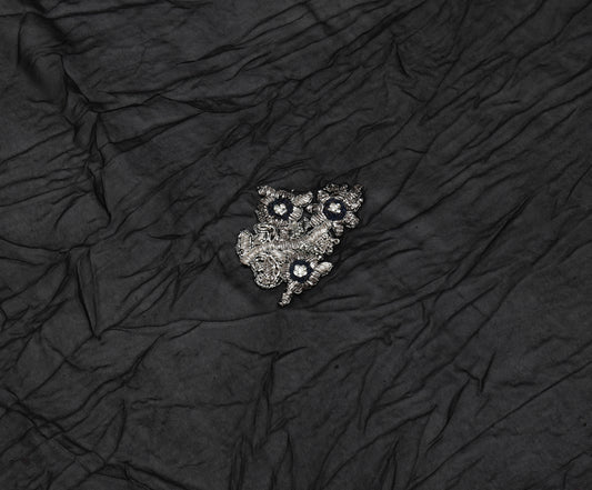Sushila Vintage Black Georgette Sari Remnant Scrap Applique Work Craft Fabric