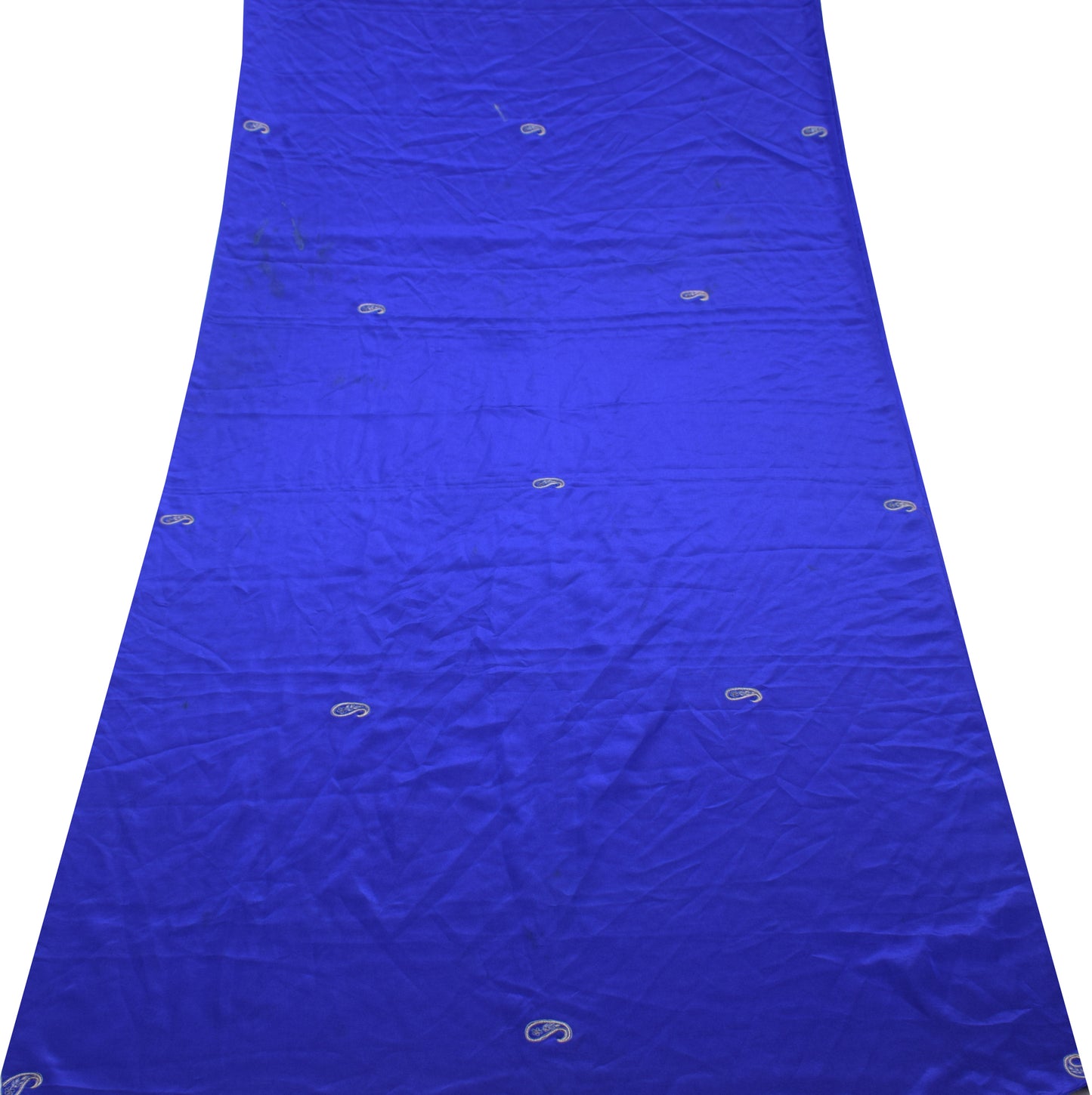 Sushila Vintage Blue Sari Remnant Scrap Crepe Silk Embroidered Craft Fabric