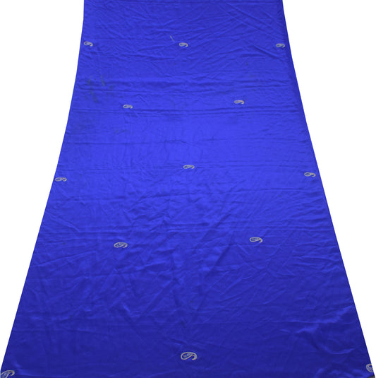 Sushila Vintage Blue Sari Remnant Scrap Crepe Silk Embroidered Craft Fabric