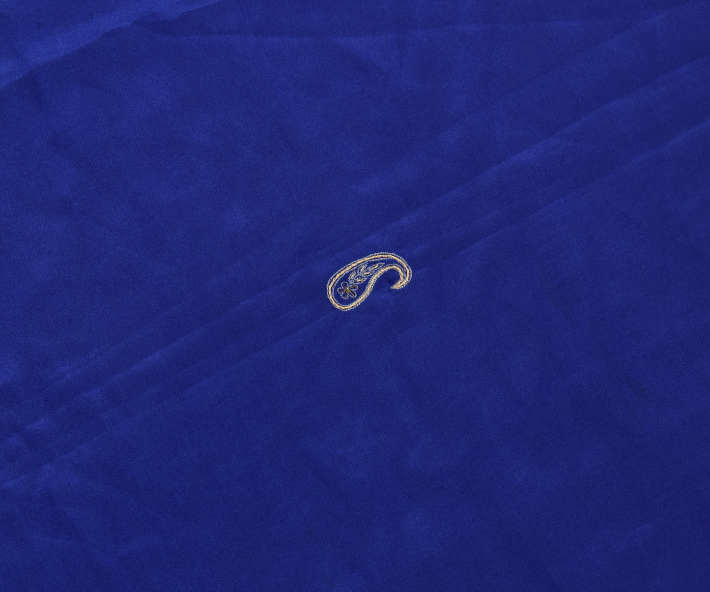 Sushila Vintage Blue Sari Remnant Scrap Crepe Silk Embroidered Craft Fabric