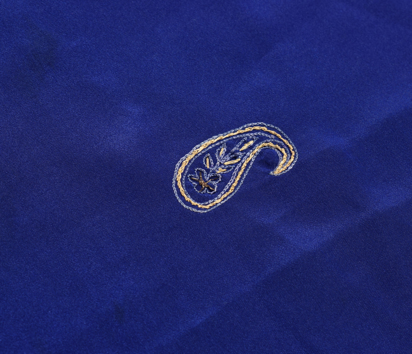 Sushila Vintage Blue Sari Remnant Scrap Crepe Silk Embroidered Craft Fabric