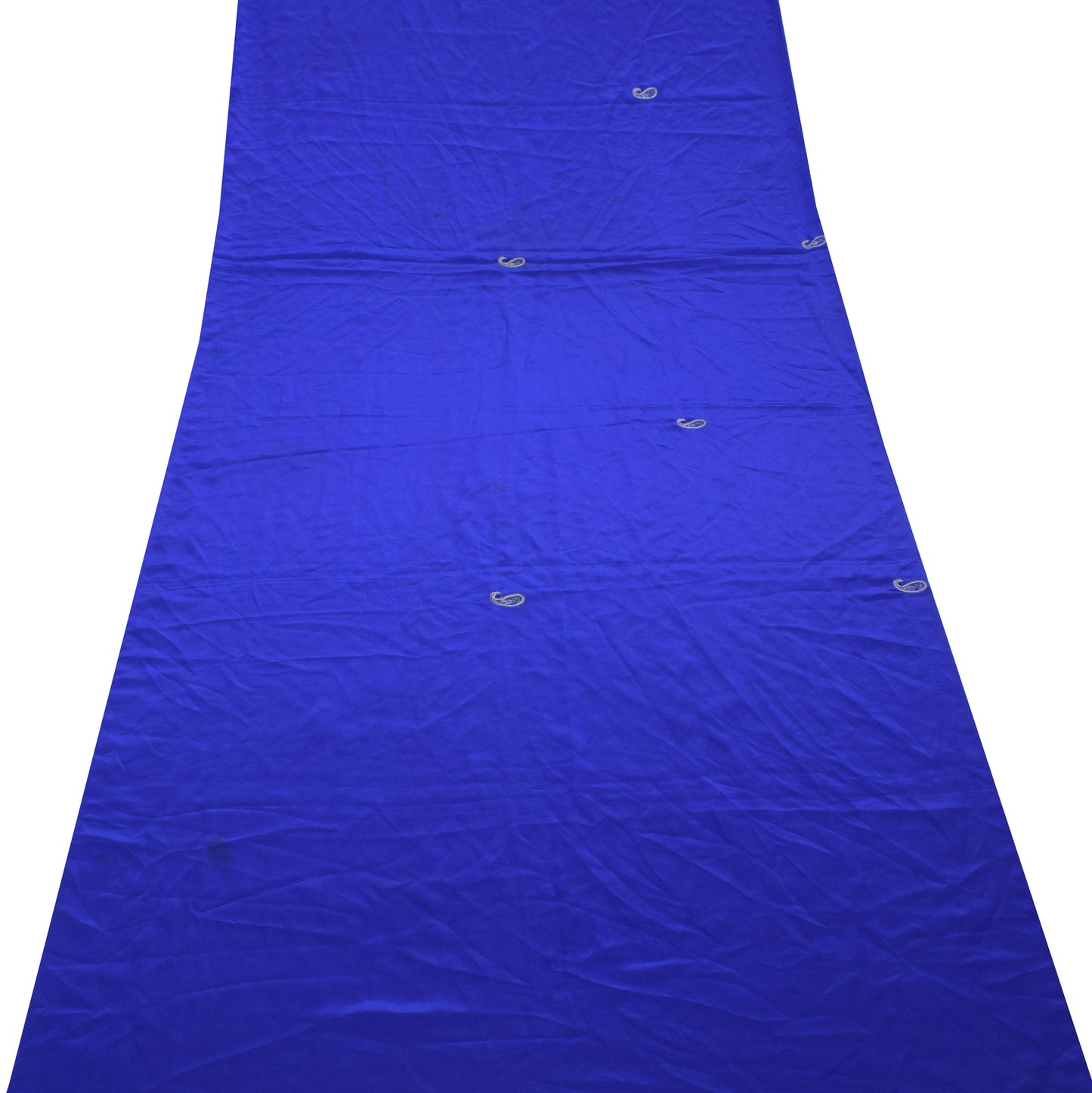 Sushila Vintage Blue Sari Remnant Scrap Crepe Silk Embroidered Craft Fabric