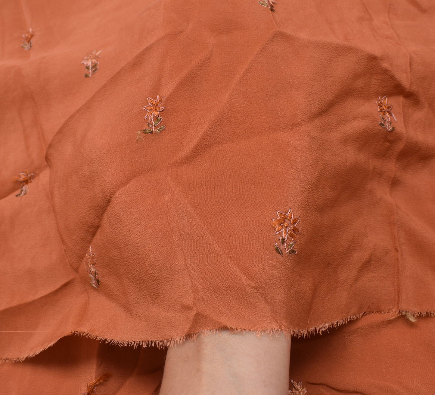 Sushila Vintage Brown Sari Remnant Scrap Multi Purpose Embroidered Craft Fabric