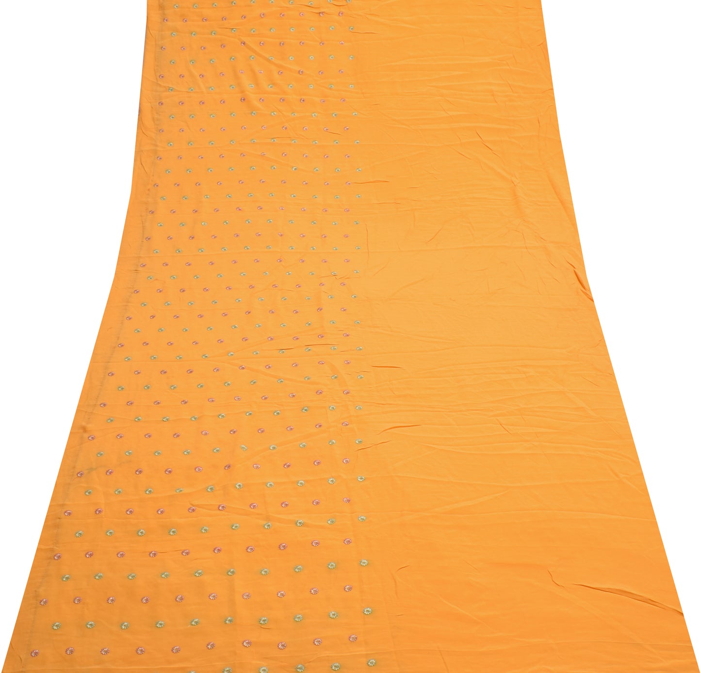 Sushila Vintage Mustard Sari Remnant Scrap Crepe Silk Embroidered Craft Fabric