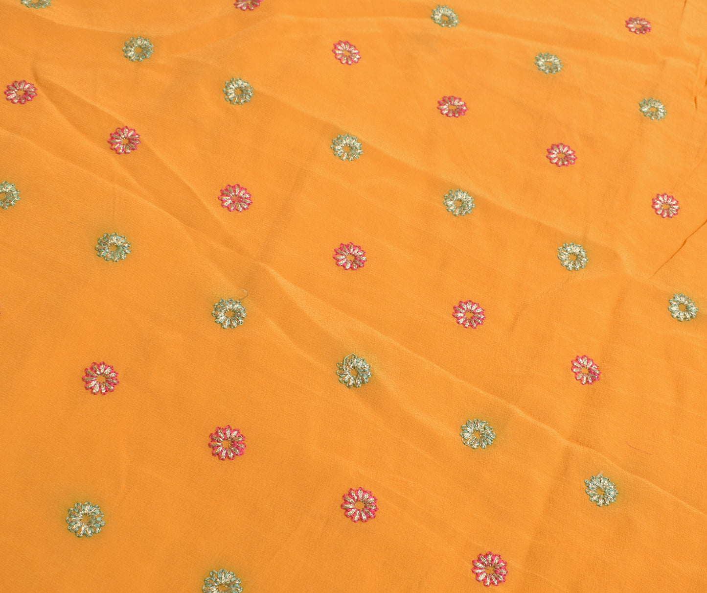 Sushila Vintage Mustard Sari Remnant Scrap Crepe Silk Embroidered Craft Fabric