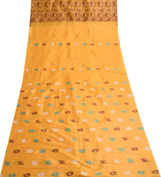 Sushila Vintage Orange Silk Sari Remnant Scrap Multi Purpose Woven Craft Fabric