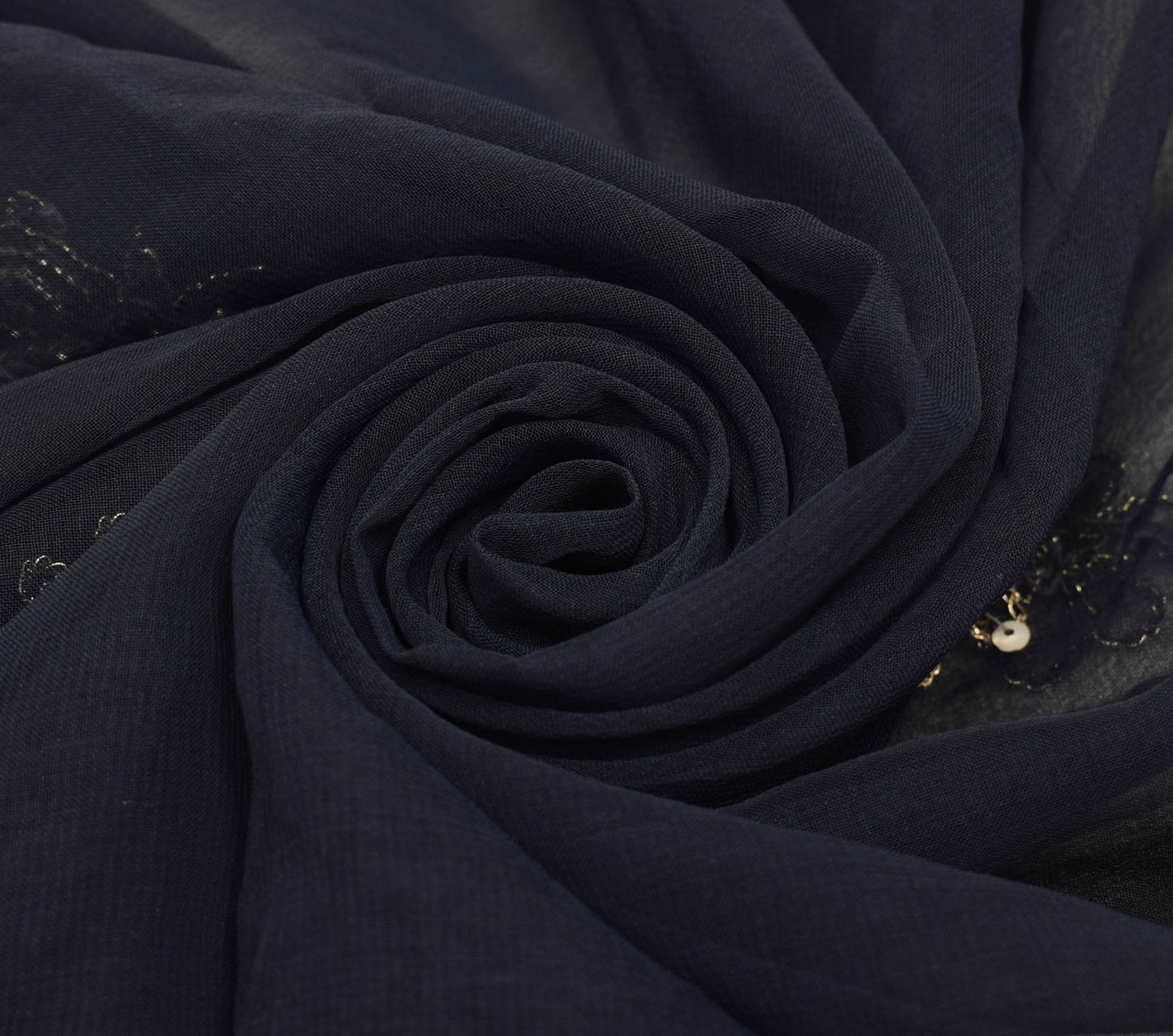 Sushila Vintage Blue Sari Remnant Scrap Georgette Silk Hand Beaded Craft Fabric