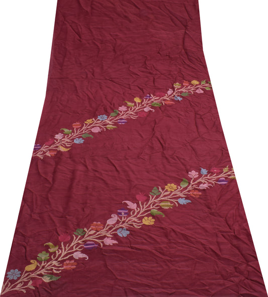 Sushila Vintage Maroon Sari Remnant Scrap Multi Purpose Woven Silk  Craft Fabric