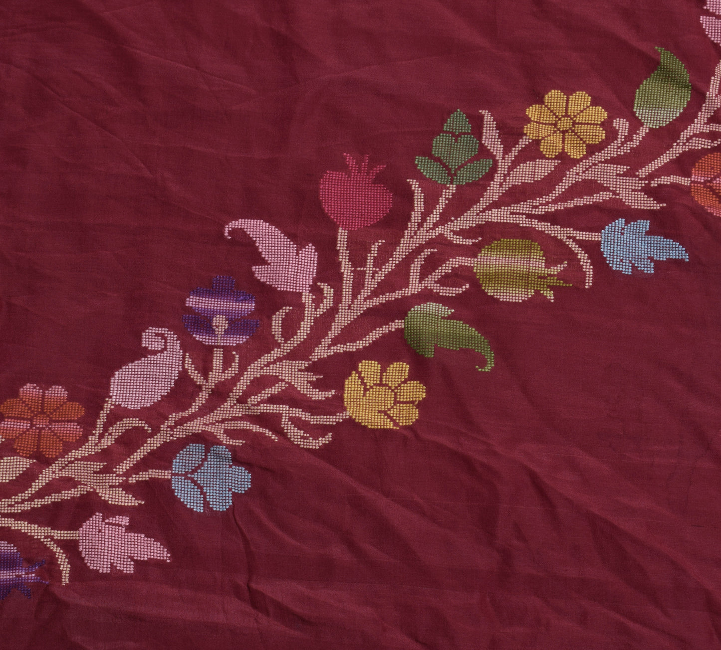 Sushila Vintage Maroon Sari Remnant Scrap Multi Purpose Woven Silk  Craft Fabric