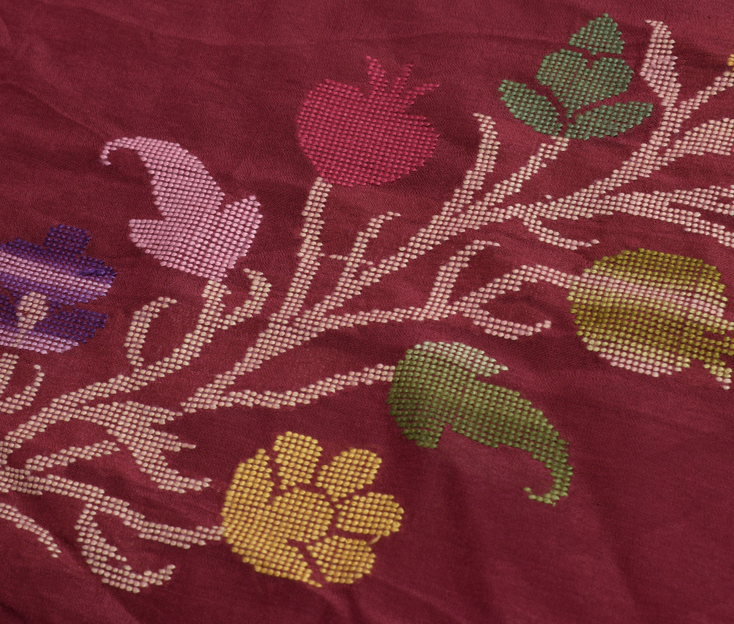 Sushila Vintage Maroon Sari Remnant Scrap Multi Purpose Woven Silk  Craft Fabric