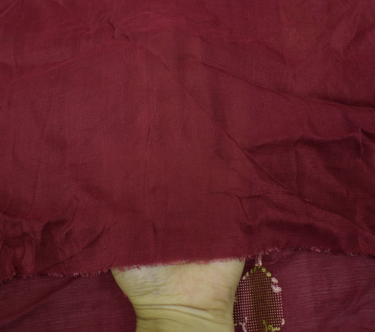 Sushila Vintage Maroon Sari Remnant Scrap Multi Purpose Woven Silk  Craft Fabric