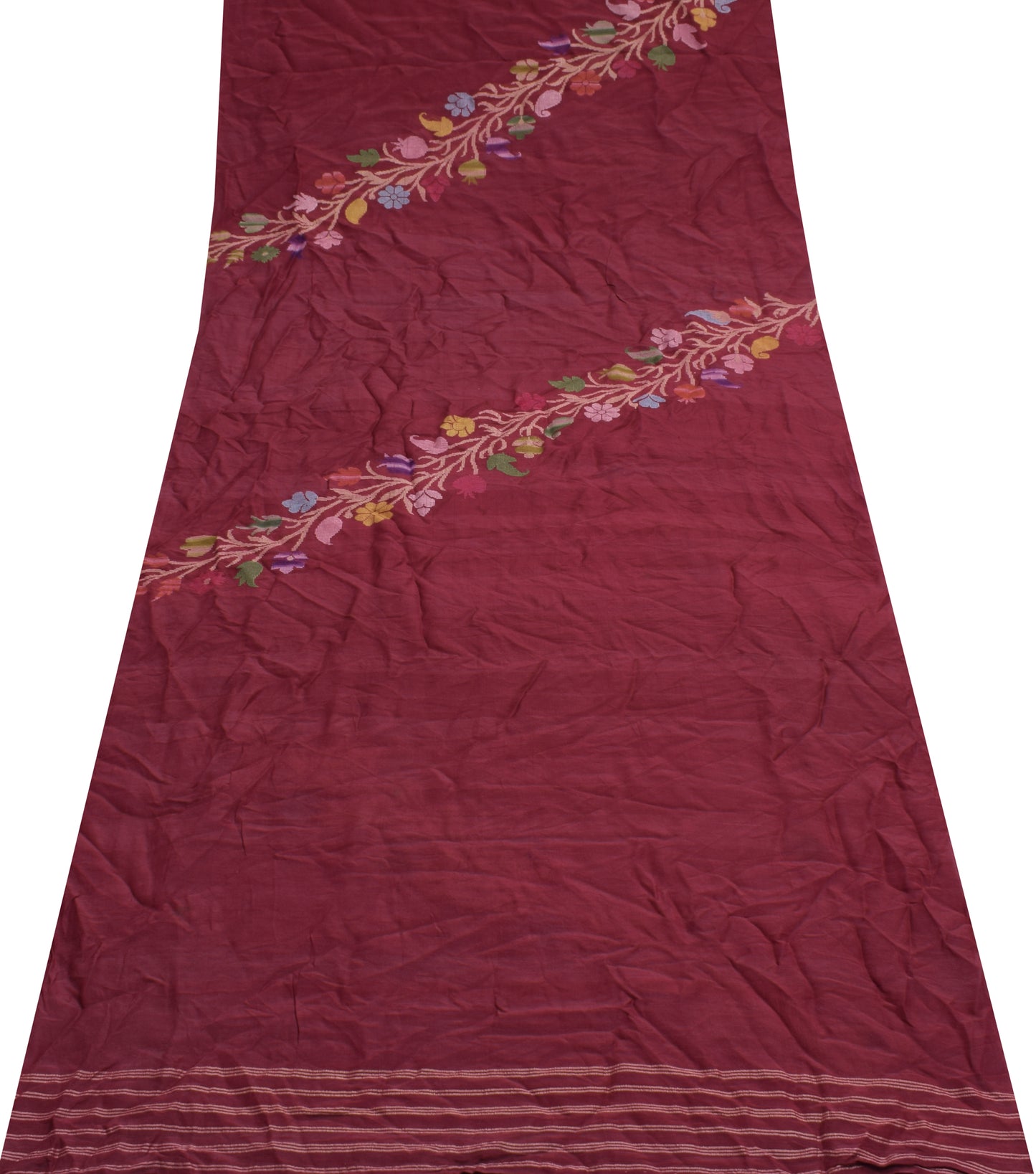 Sushila Vintage Maroon Sari Remnant Scrap Multi Purpose Woven Silk  Craft Fabric