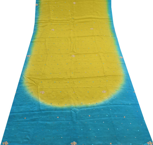 Sushila Vintage Green Sari Remnant Scrap 100% Pure Silk Hand Beaded Craft Fabric