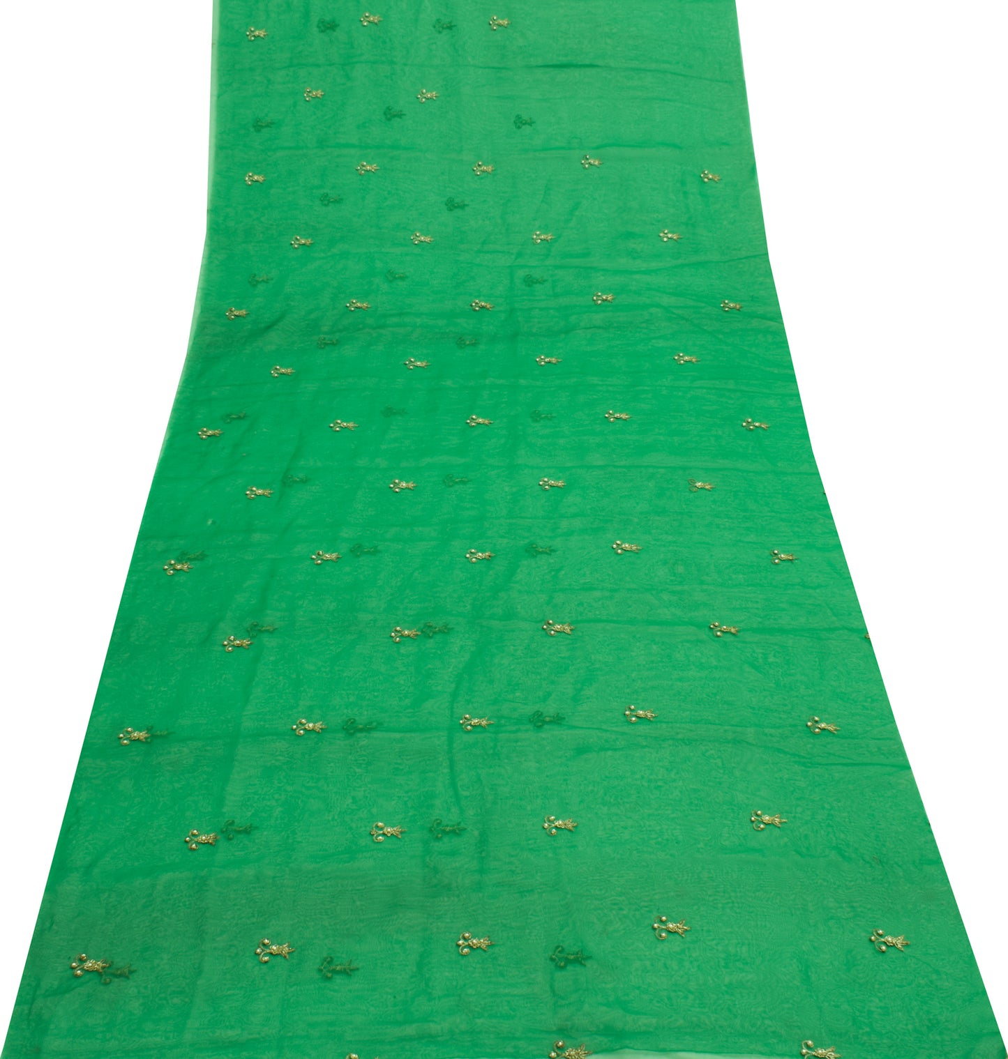 Sushila Vintage Green Sari Remnant Scrap Georgette Silk Hand Beaded Craft Fabric