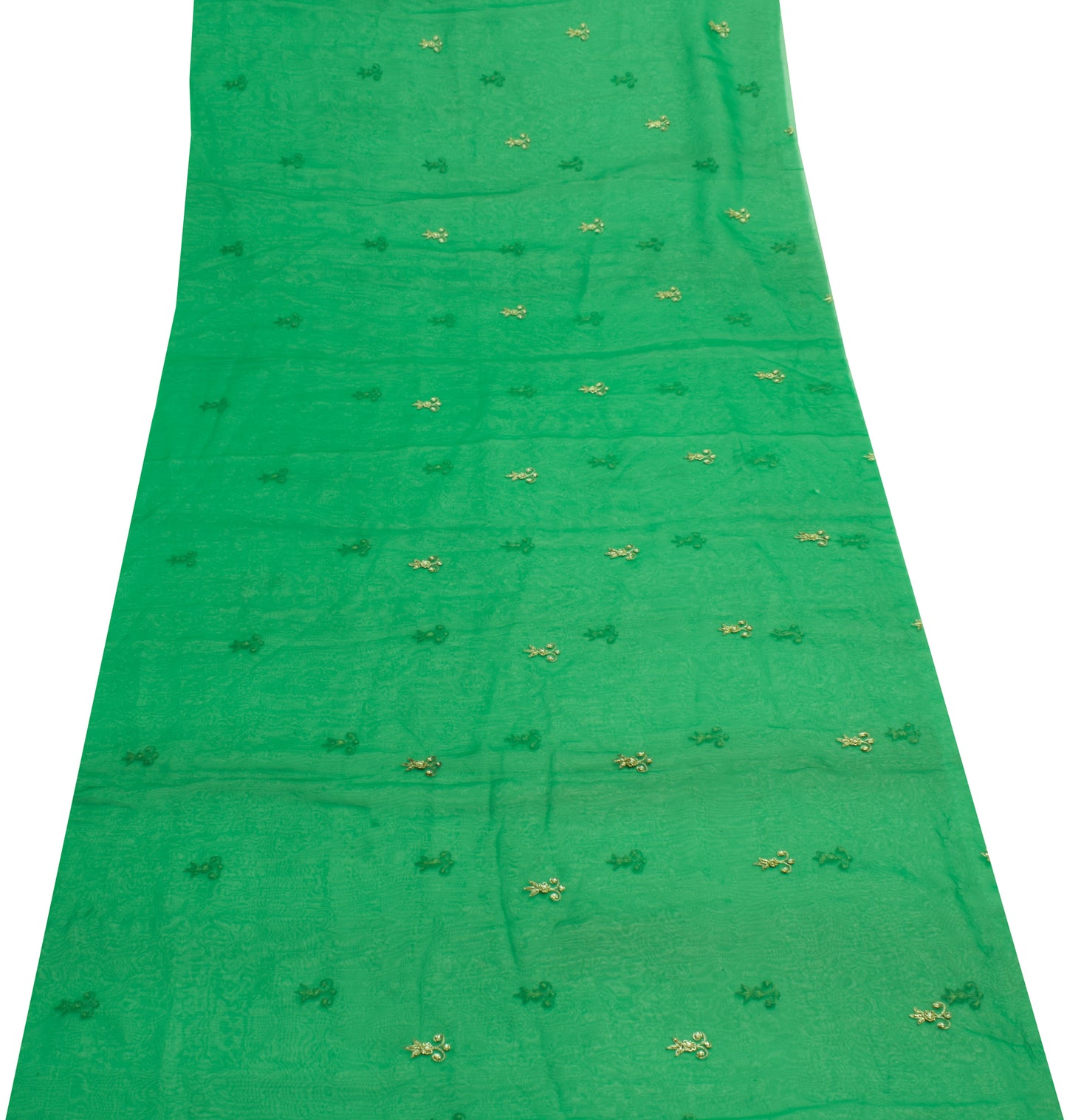 Sushila Vintage Green Sari Remnant Scrap Georgette Silk Hand Beaded Craft Fabric