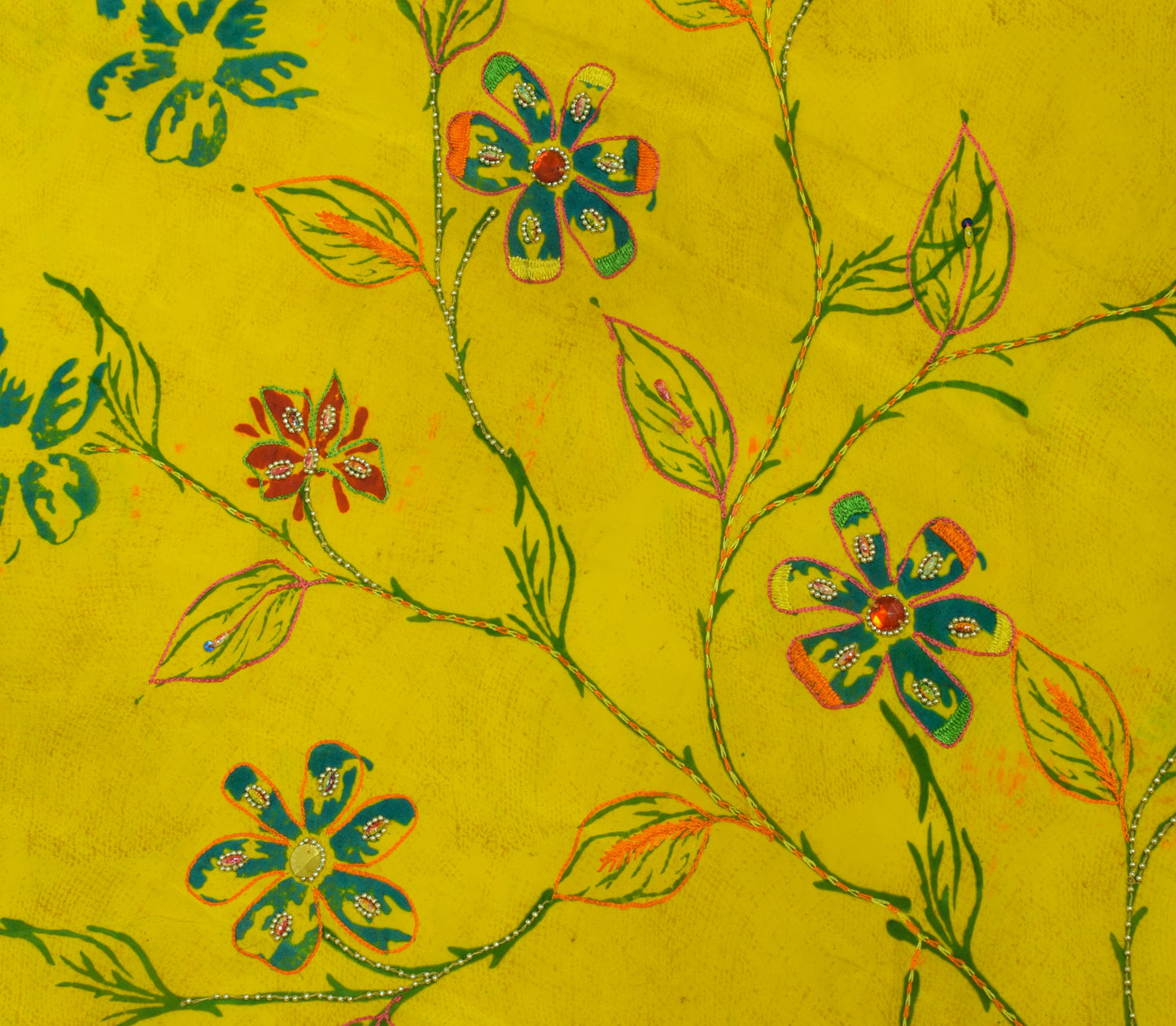 Sushila Vintage Green Silk Sari Remnant Scrap Multi Purpose Printed Craft Fabric