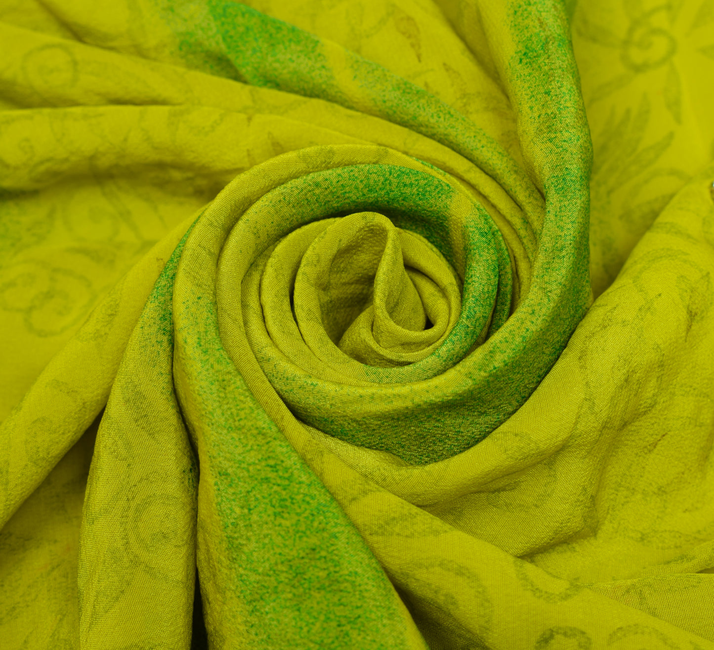 Sushila Vintage Green Silk Sari Remnant Scrap Multi Purpose Printed Craft Fabric