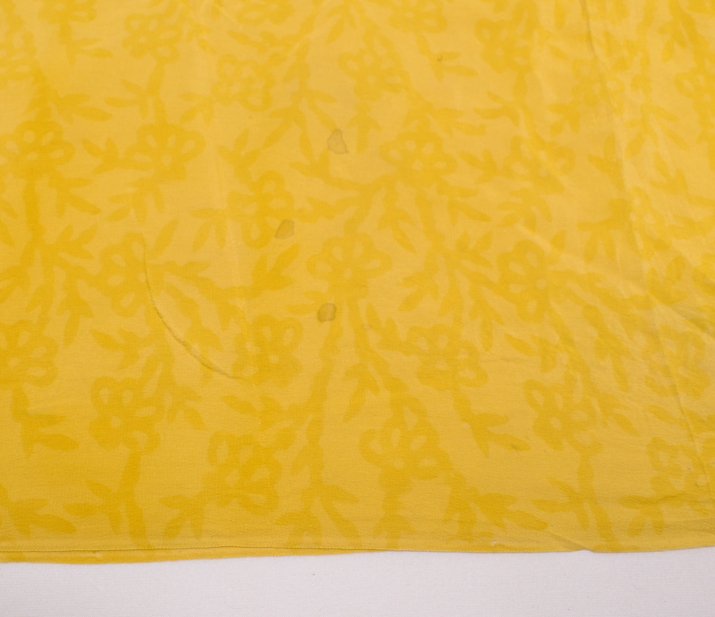Sushila Vintage Yellow Sari Remnant Scrap Pure Crepe Hand Beaded Craft Fabric