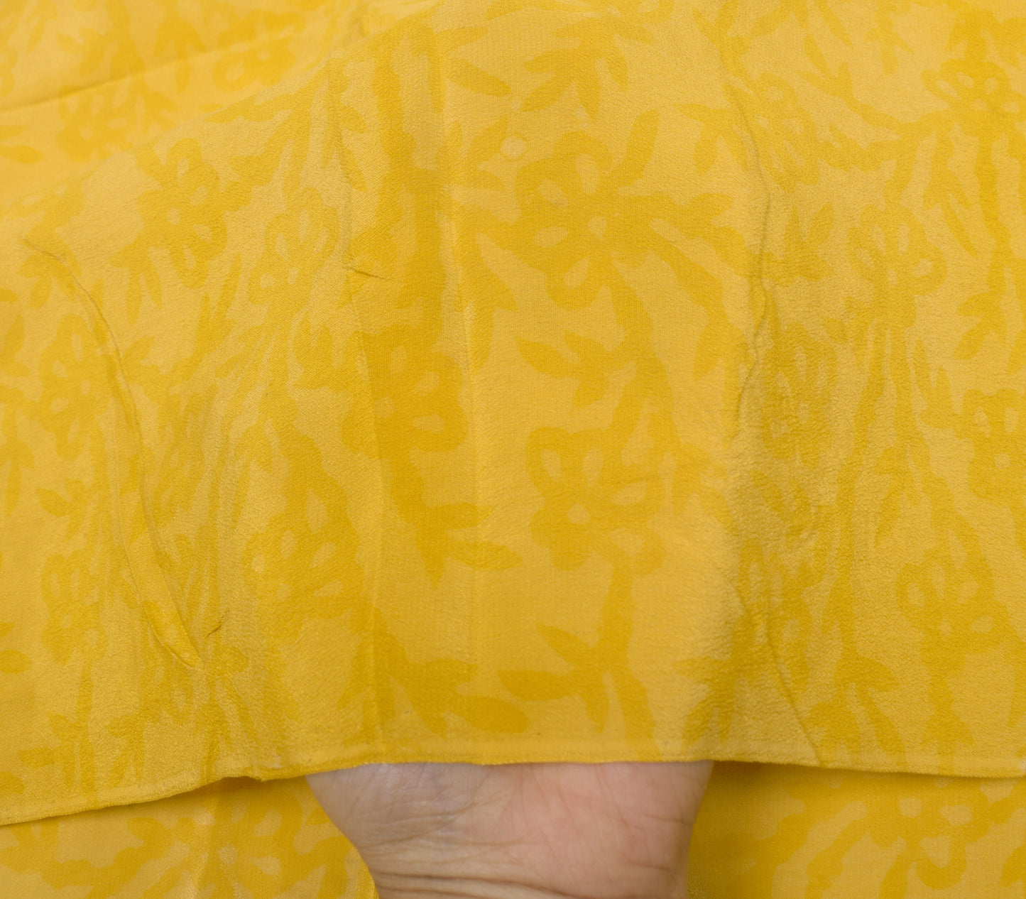 Sushila Vintage Yellow Sari Remnant Scrap Pure Crepe Hand Beaded Craft Fabric
