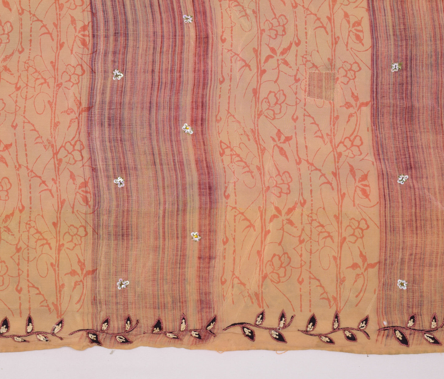 Sushila Vintage Yellow Sari Remnant Scrap Pure Crepe Hand Beaded Craft Fabric