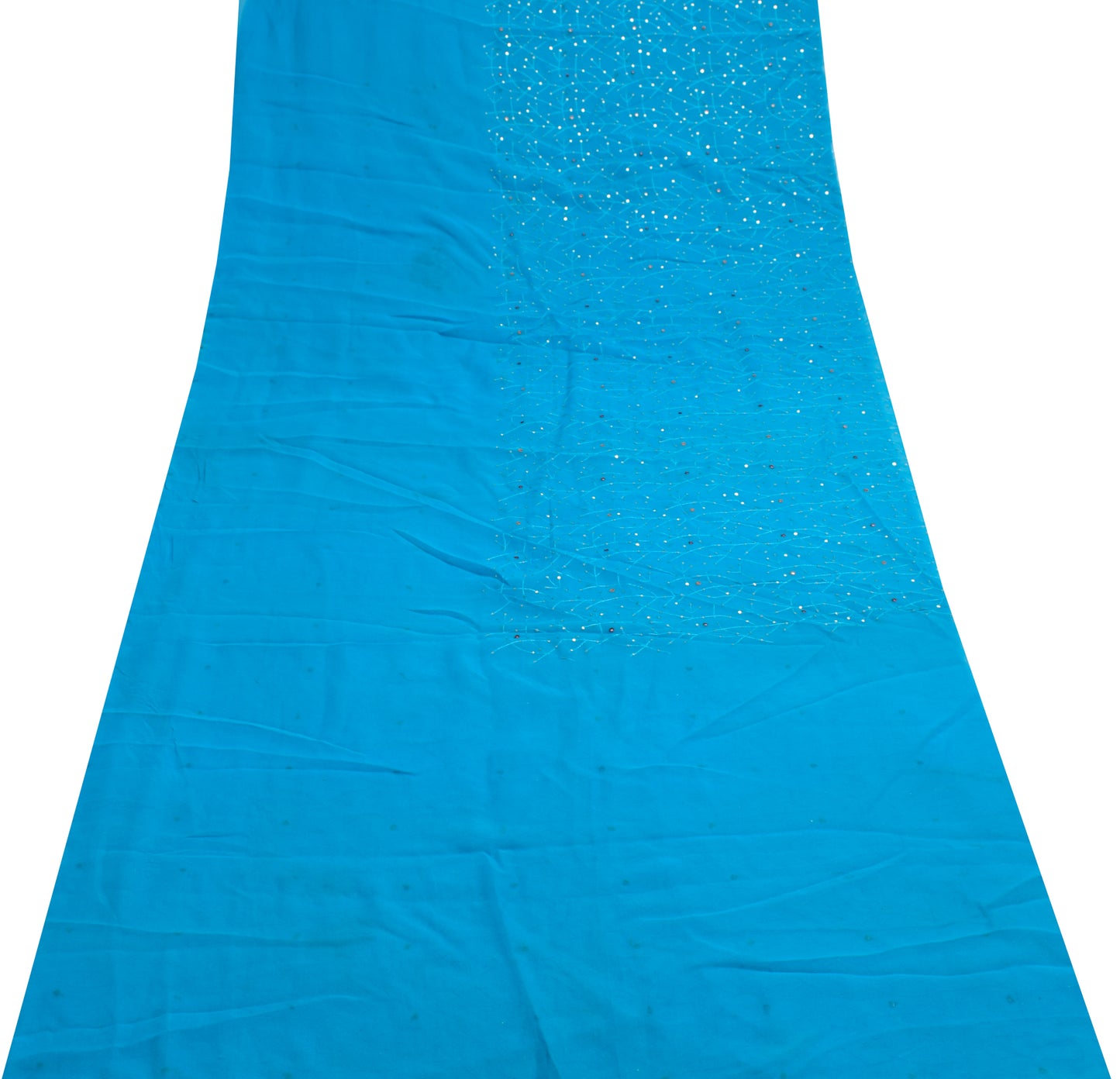 Sushila Vintage Blue Sari Remnant Scrap Georgette Silk Embroidered Craft Fabric