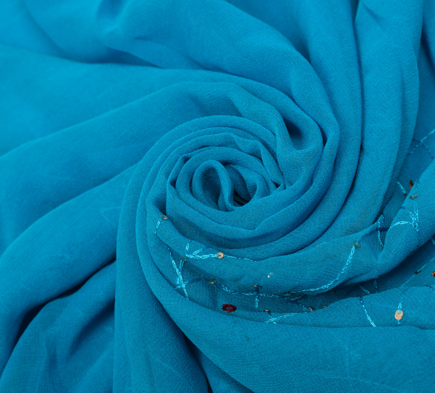 Sushila Vintage Blue Sari Remnant Scrap Georgette Silk Embroidered Craft Fabric