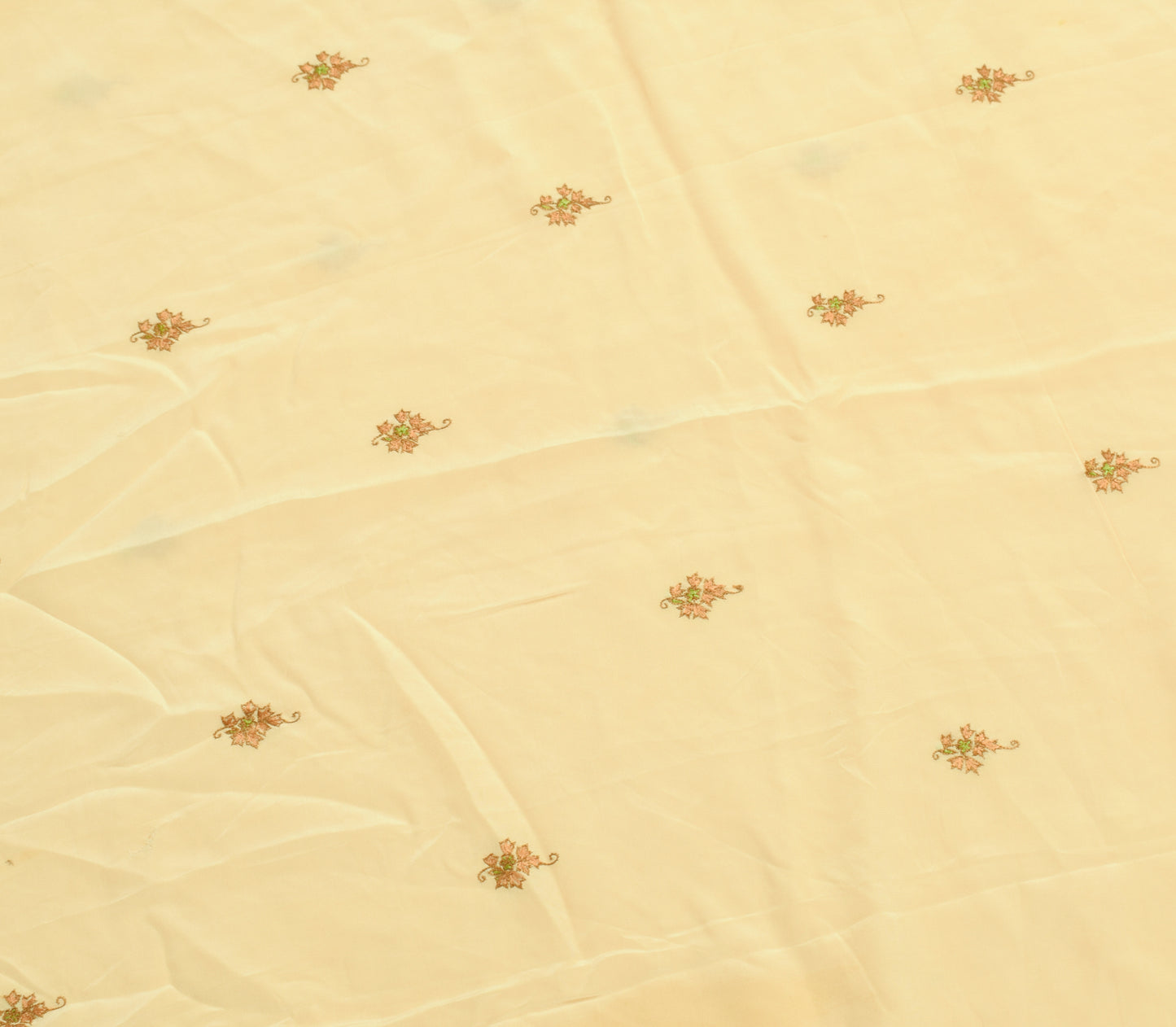 Sushila Vintage Beige Silk Sari Remnant Scrap Embroidered Floral Craft Fabric