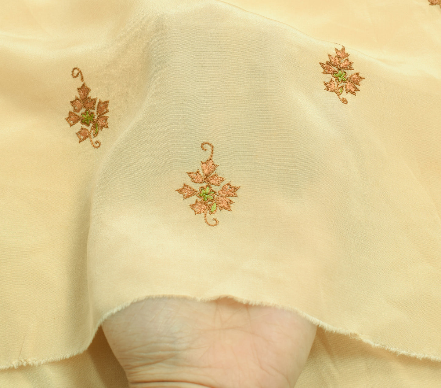Sushila Vintage Beige Silk Sari Remnant Scrap Embroidered Floral Craft Fabric