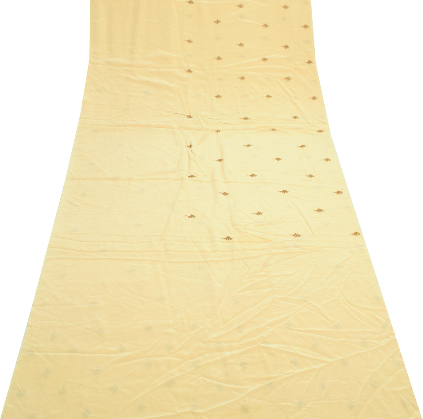Sushila Vintage Beige Silk Sari Remnant Scrap Embroidered Floral Craft Fabric
