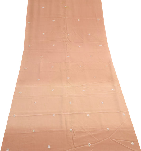 Sushila Vintage Pure Crepe Sari Remnant Scrap Embroidered Floral Craft Fabric