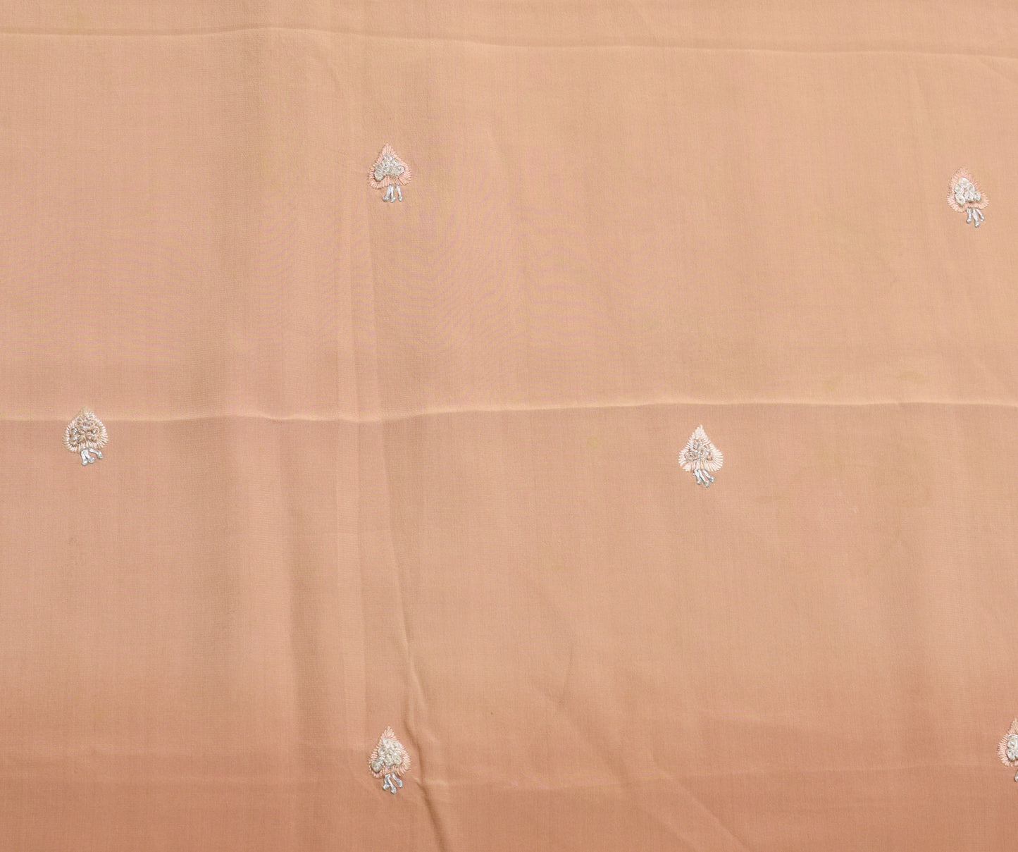 Sushila Vintage Pure Crepe Sari Remnant Scrap Embroidered Floral Craft Fabric