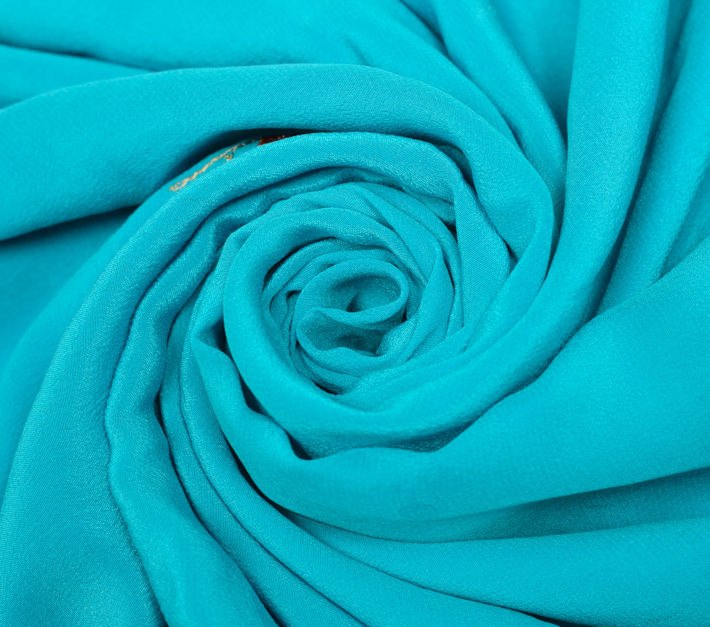 Sushila Vintage Aqua Pure Crepe Silk Sari Remnant Scrap Embroidered Craft Fabric