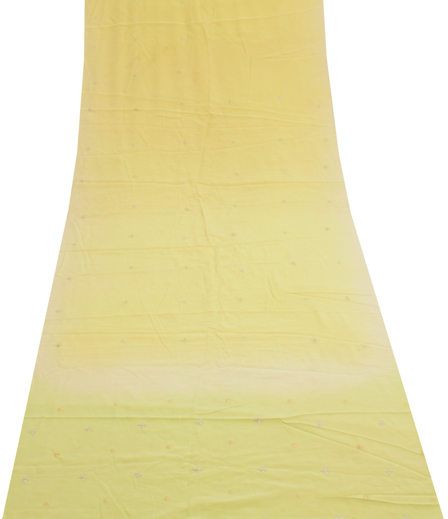 Sushila Vintage Yellow Sari Remnant Scrap Crepe Hand Embroidered Craft Fabric