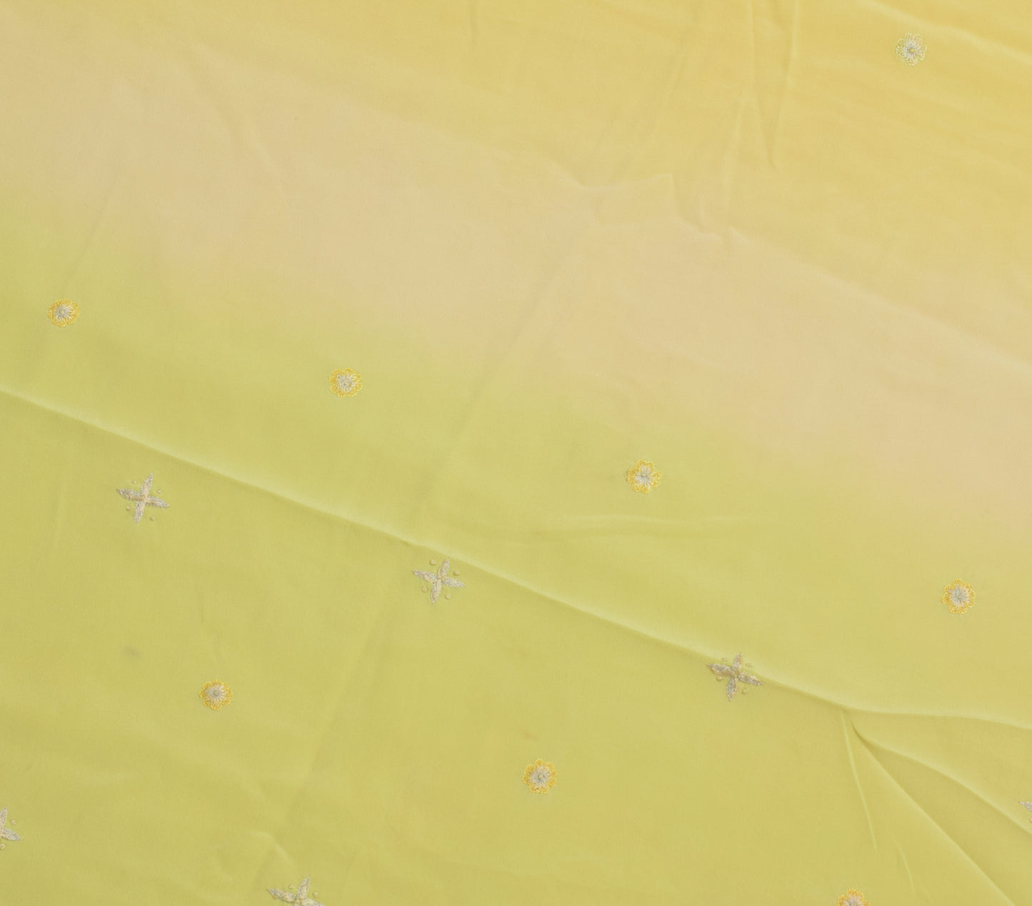 Sushila Vintage Yellow Sari Remnant Scrap Crepe Hand Embroidered Craft Fabric