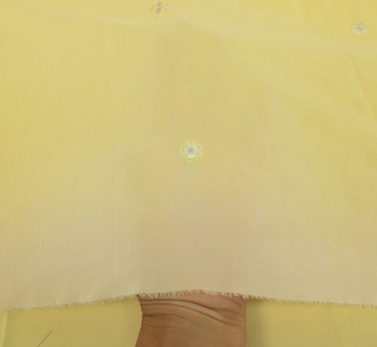 Sushila Vintage Yellow Sari Remnant Scrap Crepe Hand Embroidered Craft Fabric