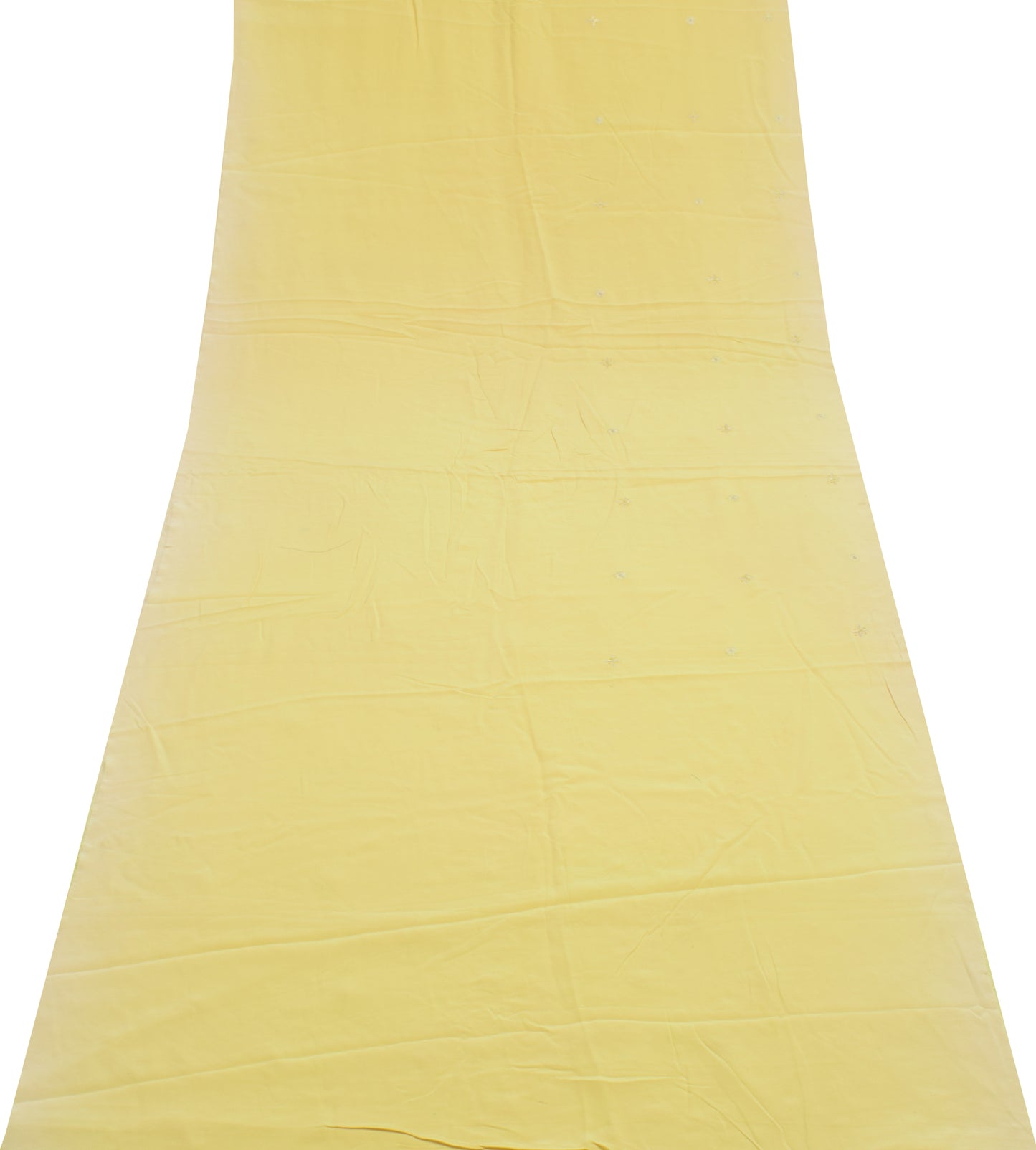 Sushila Vintage Yellow Sari Remnant Scrap Crepe Hand Embroidered Craft Fabric