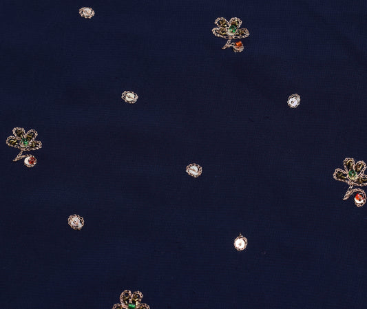 Sushila Vintage Blue Sari Remnant Scrap Multi Purpose Hand Beaded Craft Fabric