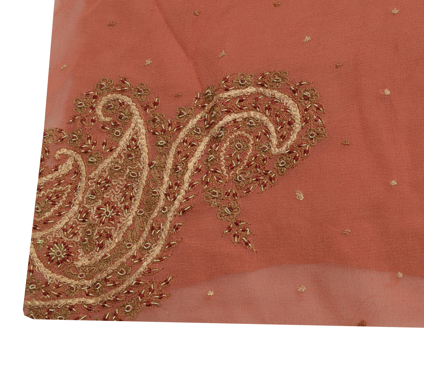Sushila Vintage Peach Sari Remnant Scrap Multi Purpose Embroidered Craft Fabric