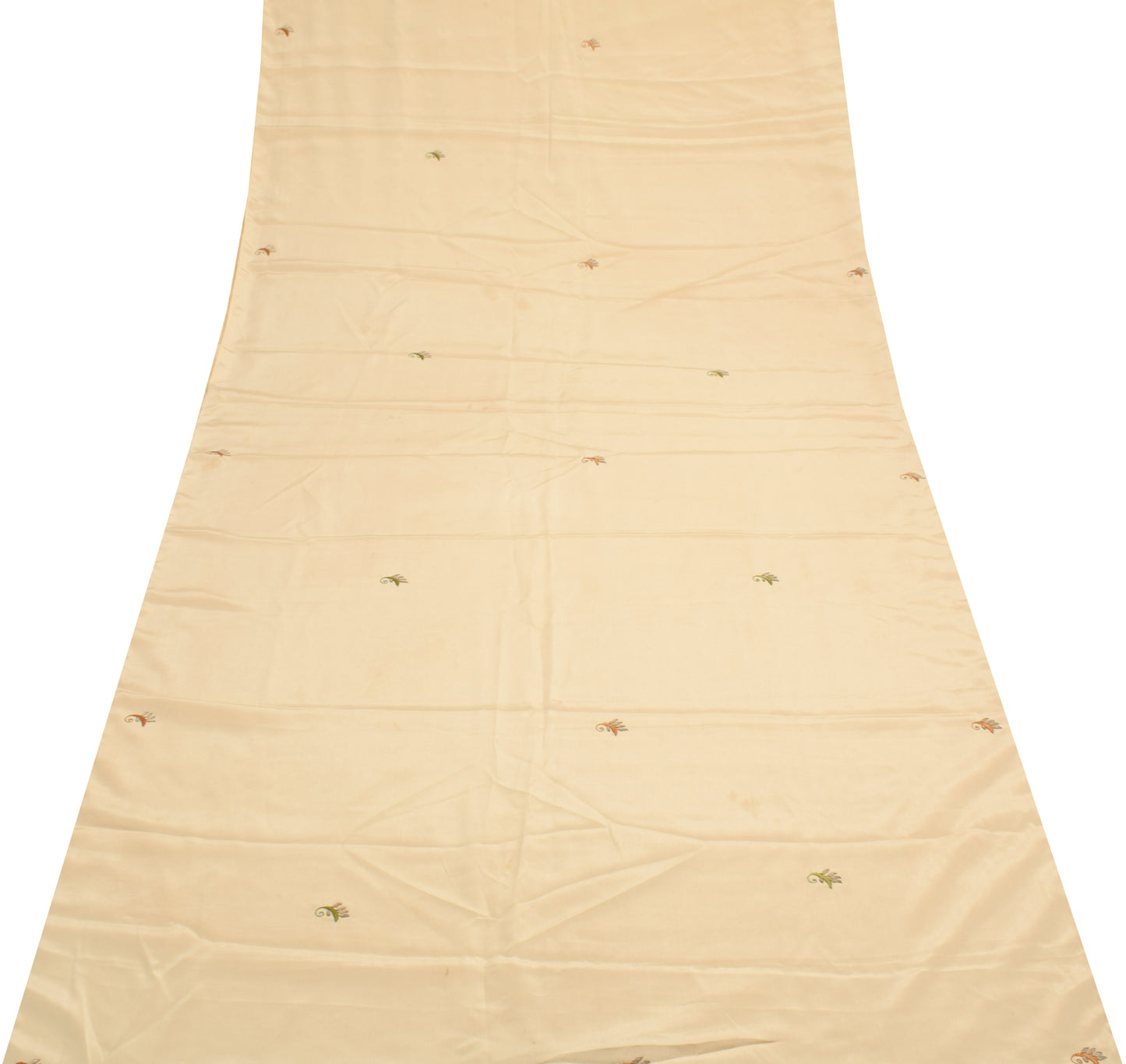 Sushila Vintage Beige Art Silk Sari Remnant Scrap Hand Beaded Soft Craft Fabric