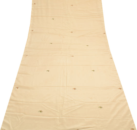 Sushila Vintage Beige Art Silk Sari Remnant Scrap Hand Beaded Soft Craft Fabric