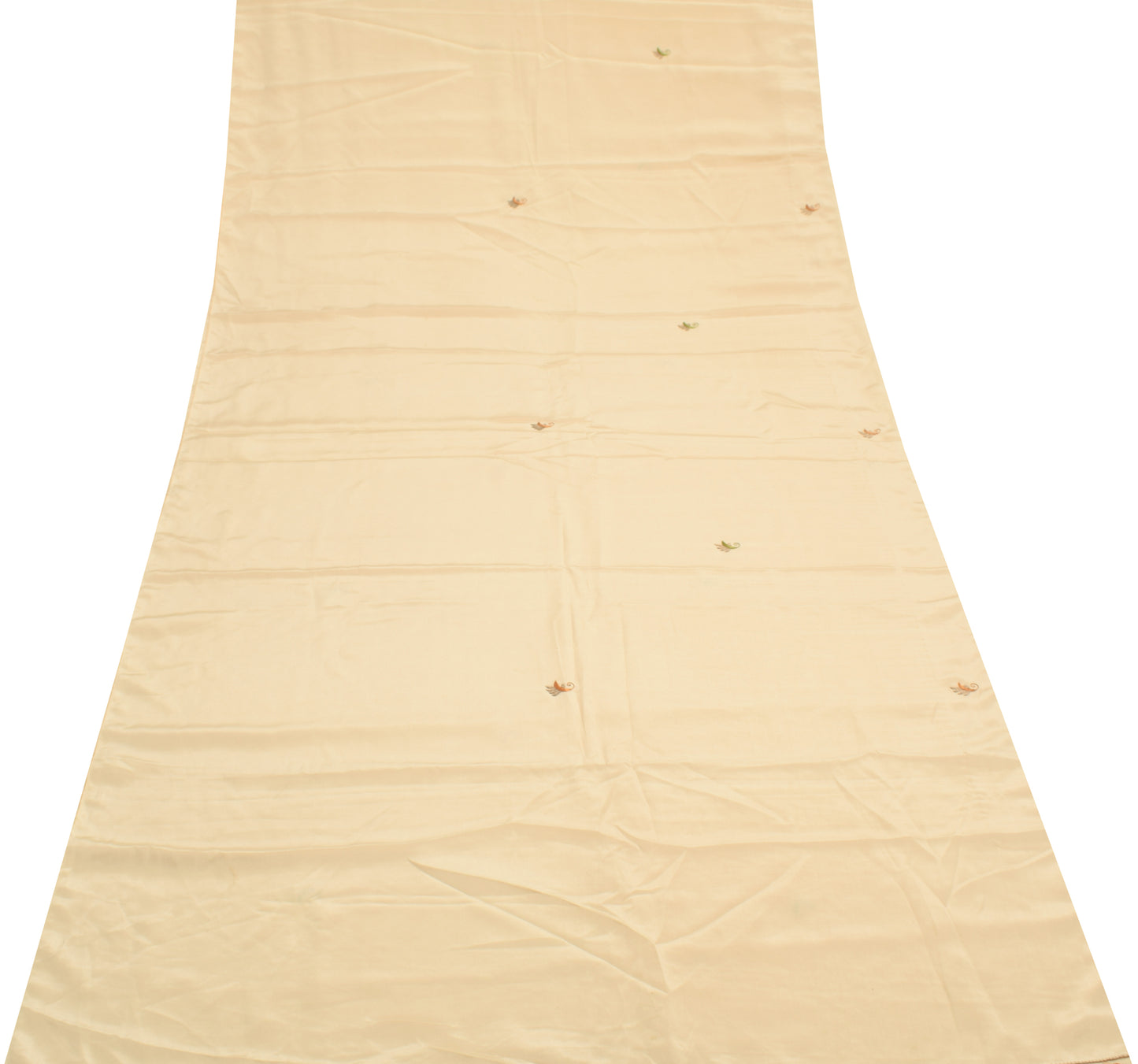 Sushila Vintage Beige Art Silk Sari Remnant Scrap Hand Beaded Soft Craft Fabric