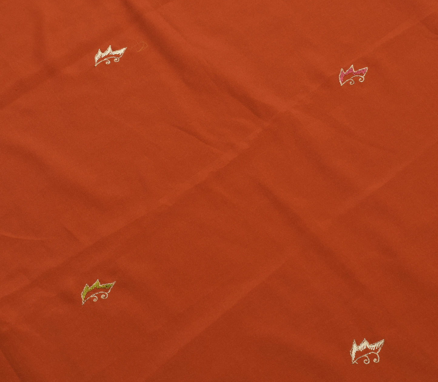 Sushila Vintage Rust Crepe Silk Sari Remnant Scrap Embroidered Soft Craft Fabric