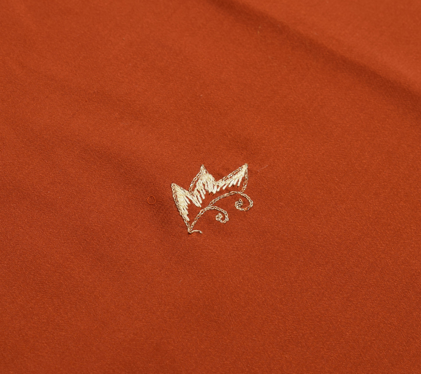 Sushila Vintage Rust Crepe Silk Sari Remnant Scrap Embroidered Soft Craft Fabric