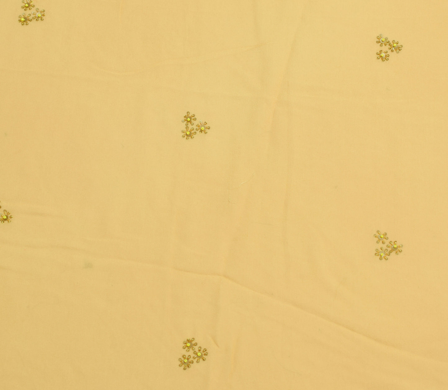 Sushila Vintage Mustard Georgette Sari Remnant Scrap Hand Beaded Craft Fabric