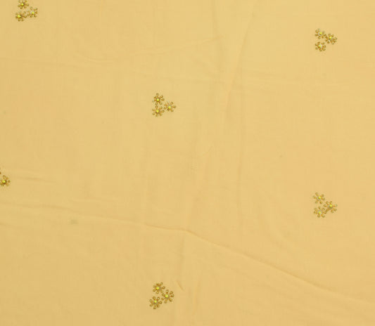 Sushila Vintage Mustard Georgette Sari Remnant Scrap Hand Beaded Craft Fabric