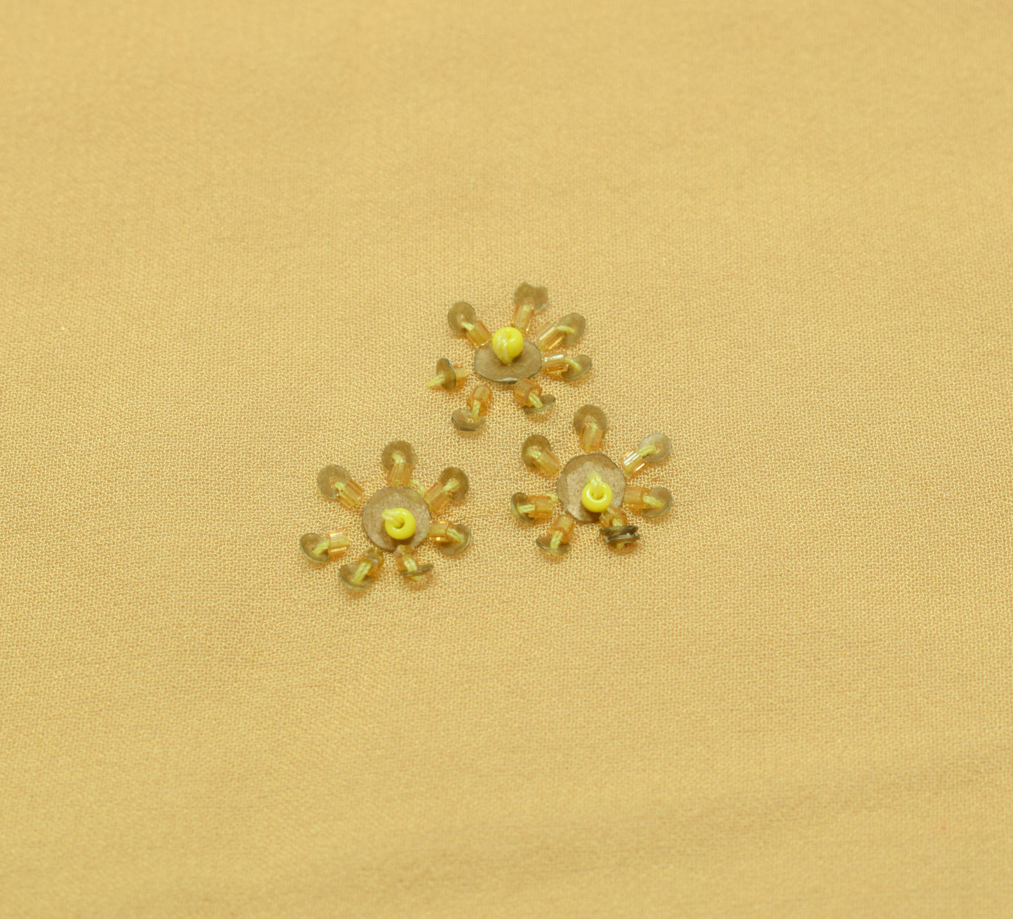 Sushila Vintage Mustard Georgette Sari Remnant Scrap Hand Beaded Craft Fabric