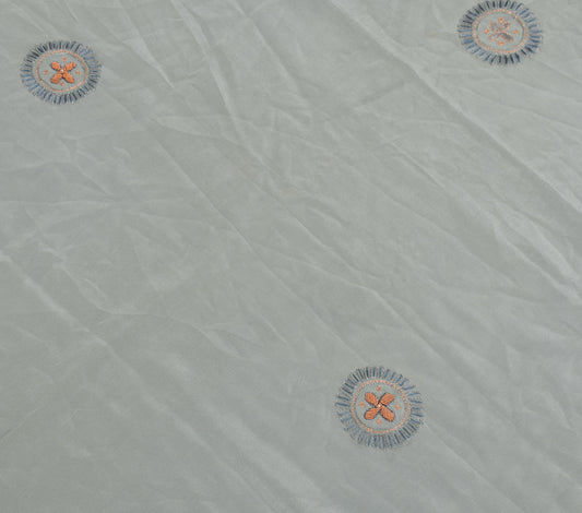 Sushila Vintage Gray Pure Crepe Silk Sari Remnant Scrap Embroidered Craft Fabric