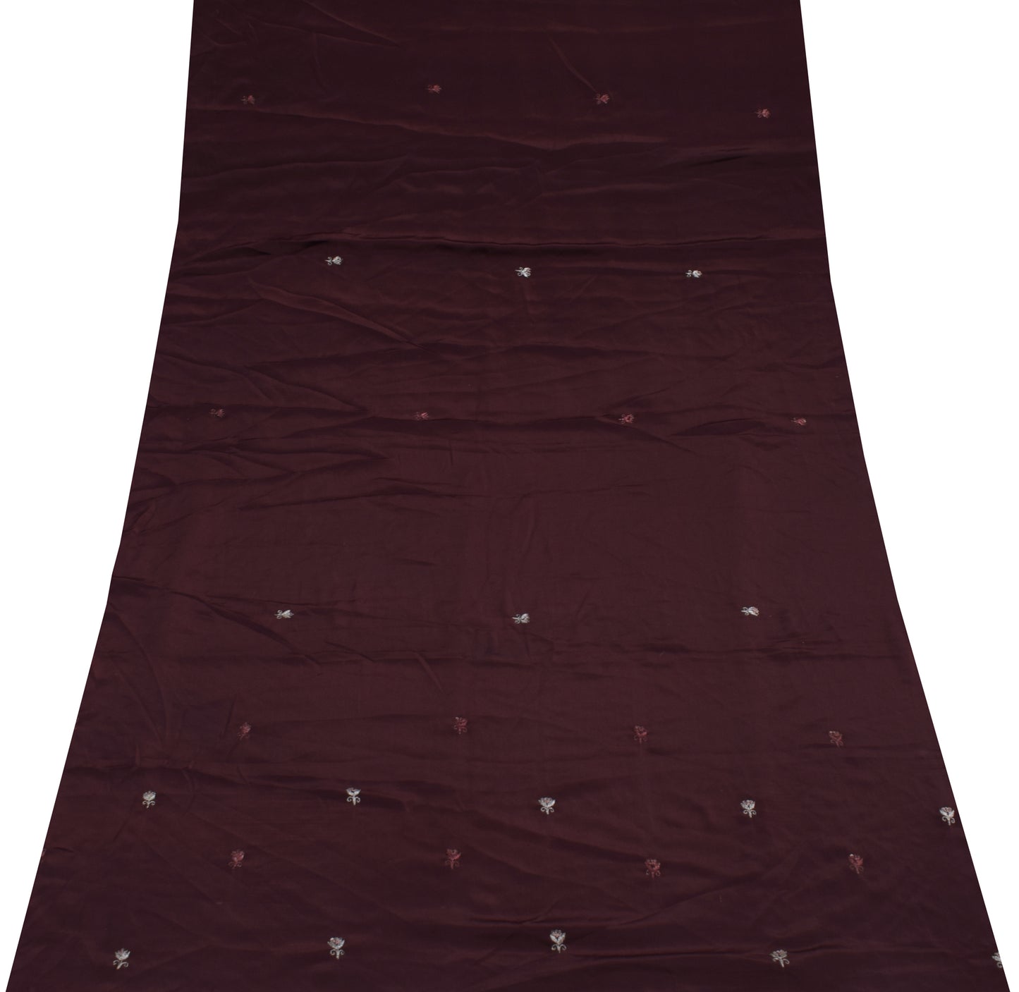 Sushila Vintage Brown Crepe Silk Sari Remnant Scrap Embroidered Craft Fabric