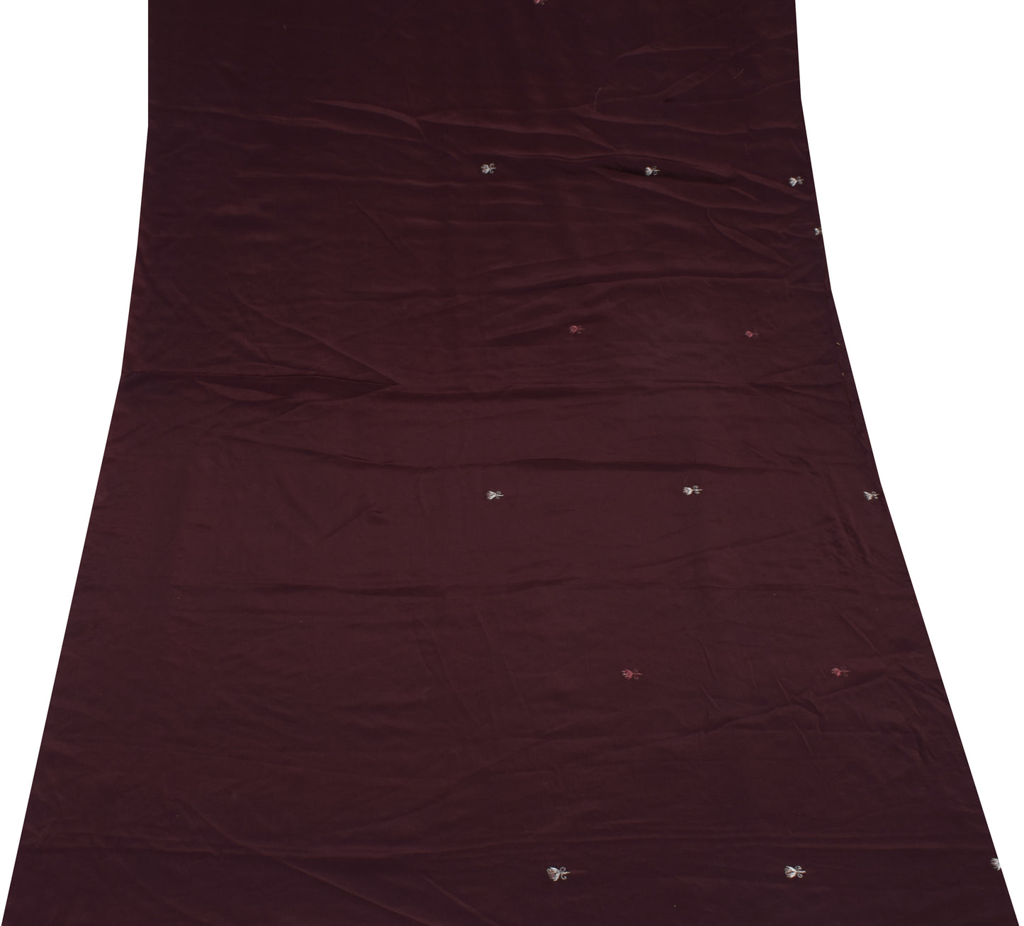 Sushila Vintage Brown Crepe Silk Sari Remnant Scrap Embroidered Craft Fabric