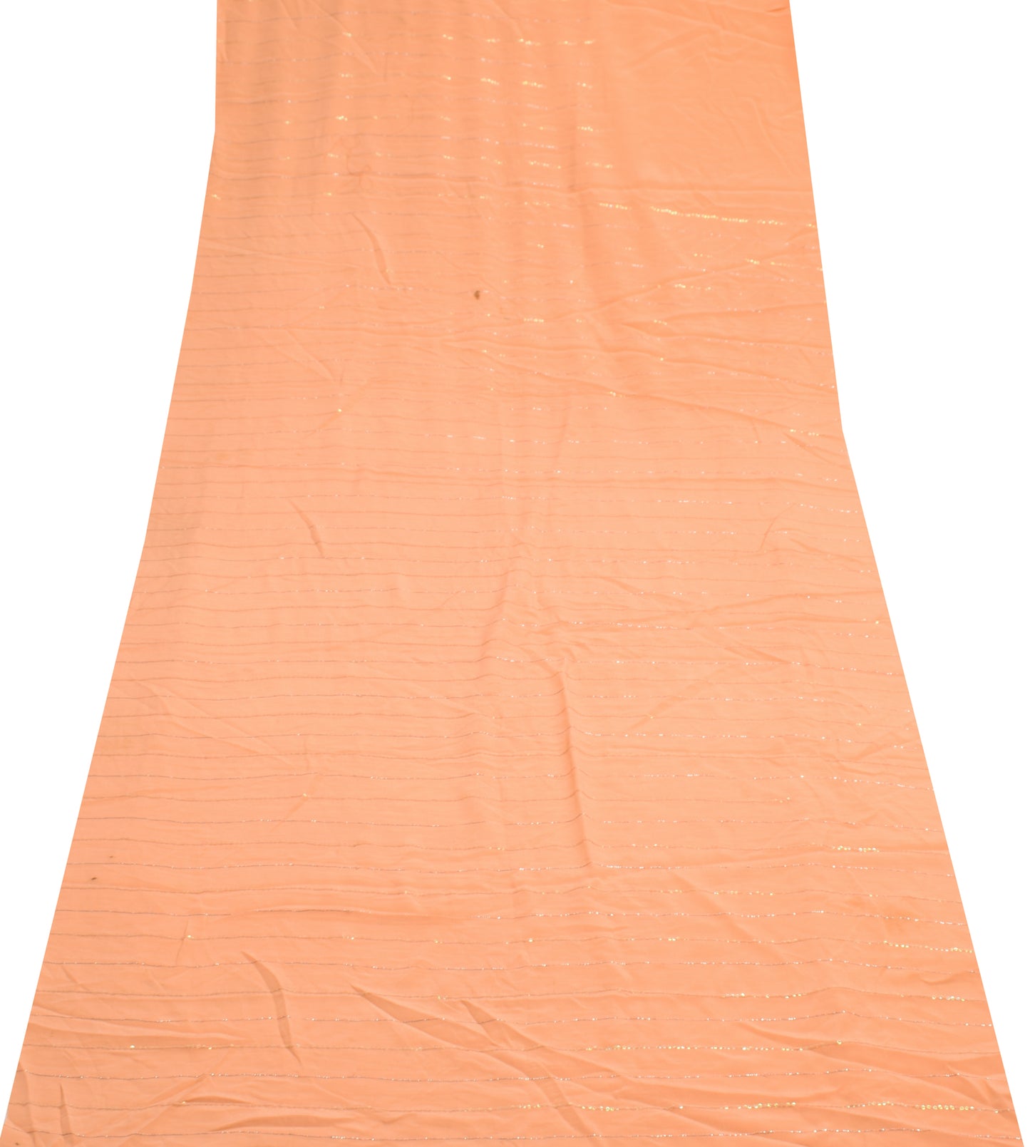 Sushila Vintage Peach Sari Remnant Scrap Pure Crepe Hand Beaded Craft Fabric